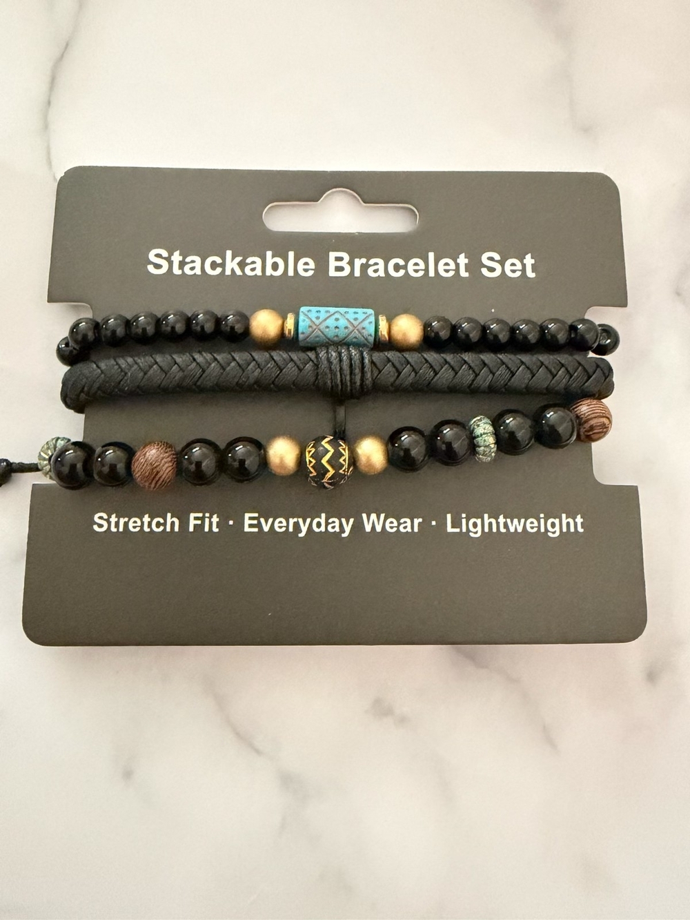 Legacy Black Stackable Bracelet Set with Turquoise and Gold Accents